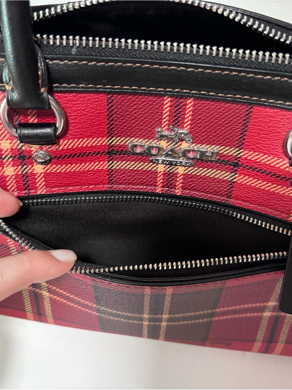COACH NWT Rowan Satchel Red Tartan Plaid - Picture 7 of 13
